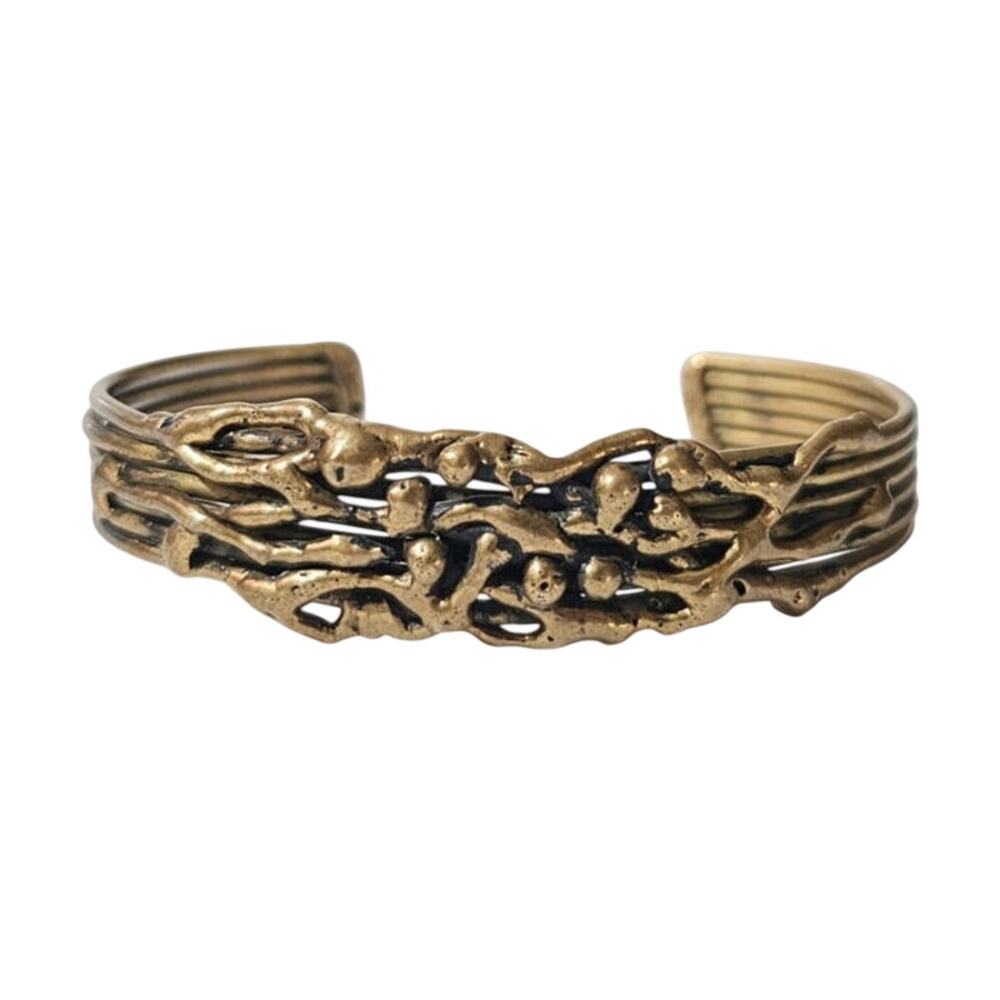 Vintage 1970s Brutalist Brass Molten Wire Work Cuff Bracelet